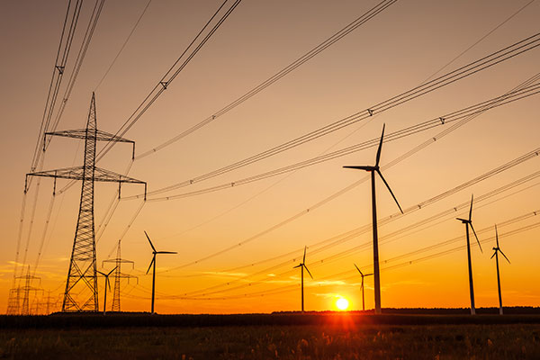 Pylons and wind turbines