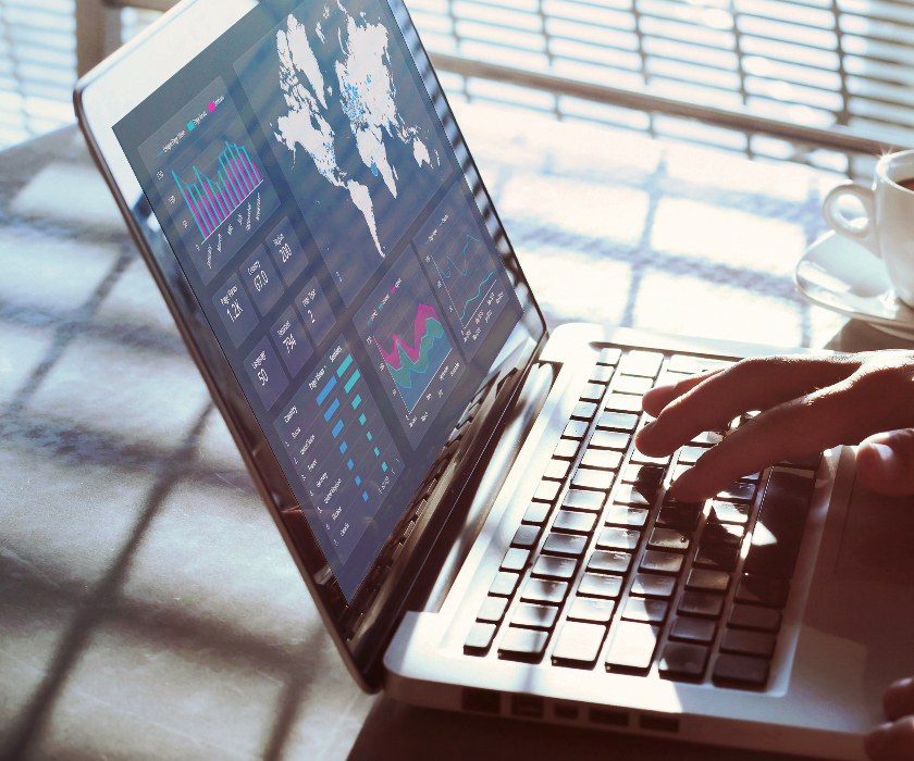 Laptop with map and data